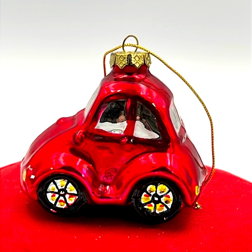 Holiday Collection Glass Christmas Tree Ornament Red Beetle Car